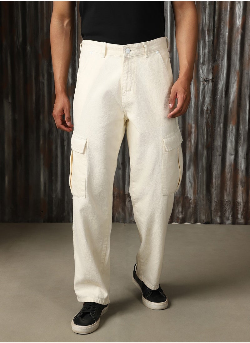 HIGH STAR - Men's Ecru Loose Fit Jeans - Comfortable and Casual Denim - Image 1