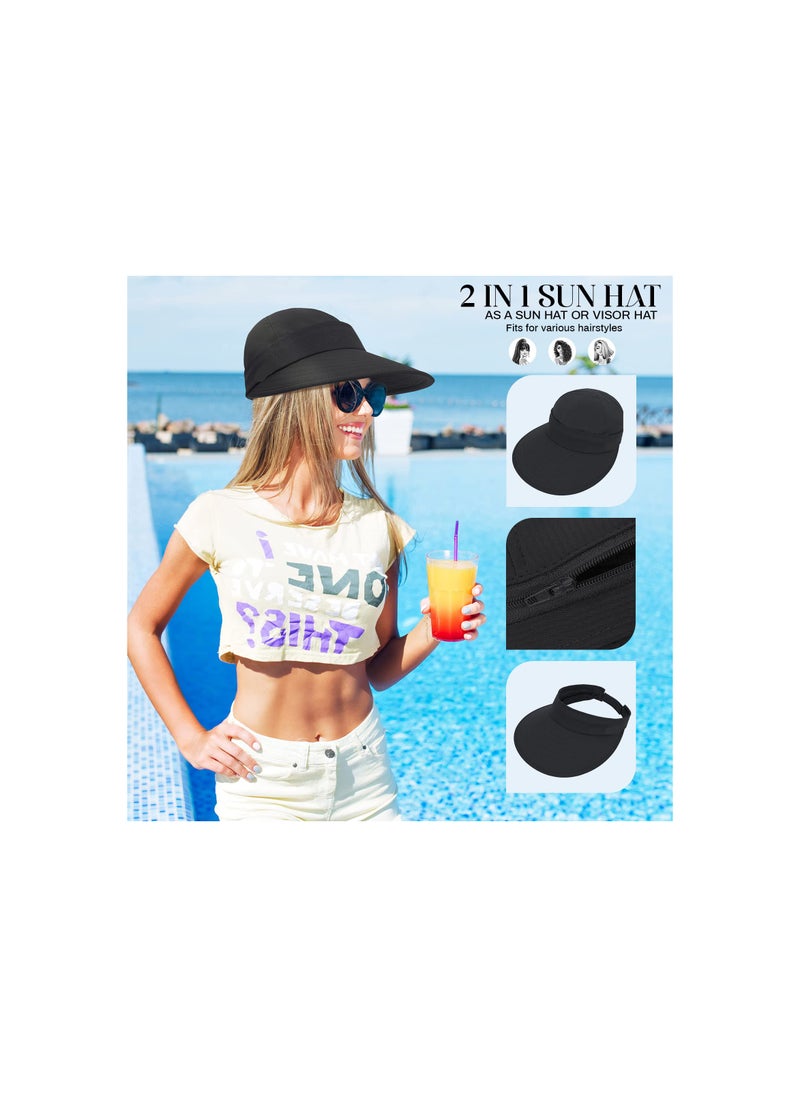 SYOSI - Sun Visor Hats, Sun Hats for Women UV Protection Wide Brim 2 in 1 Zip-Off Visor Summer Beach Hat Womens Packable Golf Hat, Wide Large Brim, Beach Packable Visor for Casual Daily Wear or Outdoor - Image 1