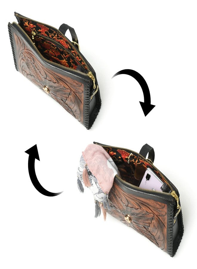 ADYAN Western Leather Crossbody Bags for Women Sling Bag Satchel Hand-tooled Floral Carving Girl Purse for stylish look - Image 3