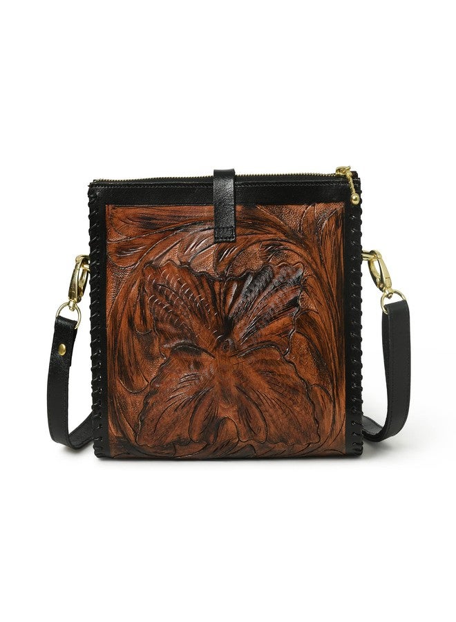 ADYAN Western Leather Crossbody Bags for Women Sling Bag Satchel Hand-tooled Floral Carving Girl Purse for stylish look - Image 1