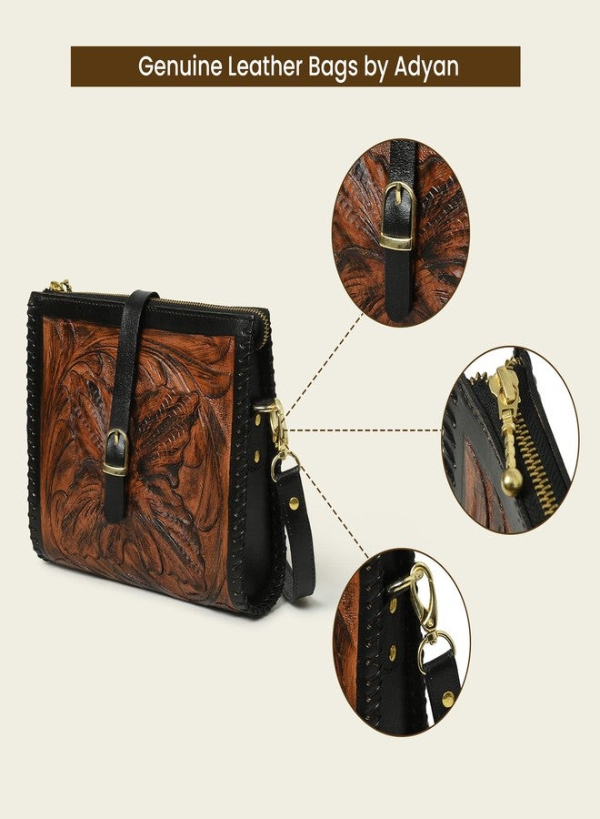 ADYAN Western Leather Crossbody Bags for Women Sling Bag Satchel Hand-tooled Floral Carving Girl Purse for stylish look - Image 5
