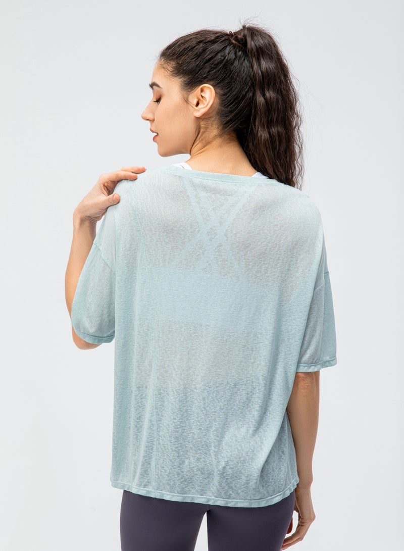 Loquat Women Quick Dry Breathable Yoga Shirt Blue  - Image 2