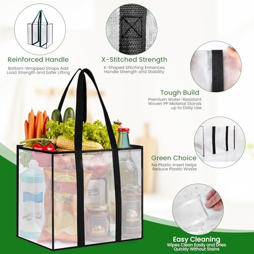 SmartTrends 6 Pack Reusable Grocery Bags, Heavy-Duty Shopping Bags with Sturdy Handles, Water-Resistant & Foldable Organizer, Shopping Bags for Groceries, Market, Car Trunk, Multi-Purpose, 33L - Image 4