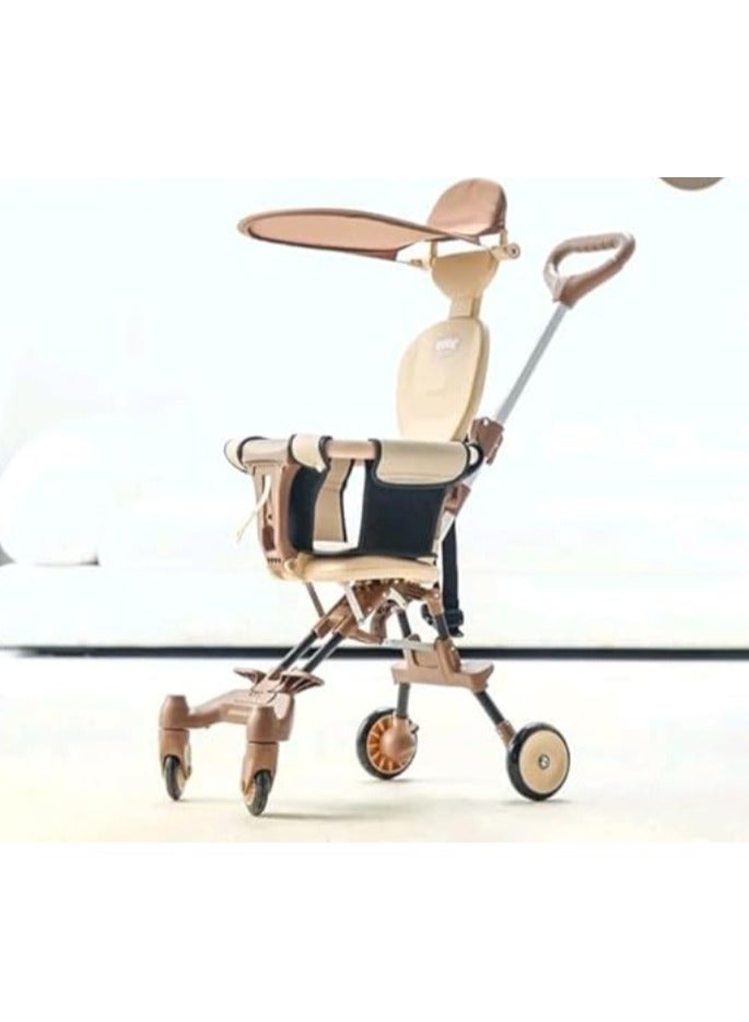 Four-Wheel Foldable Baby Stroller – Lightweight & Travel-Friendly, High-Design Stroller for Kids Aged 1–5 Years – Airplane Cabin Size – Brown