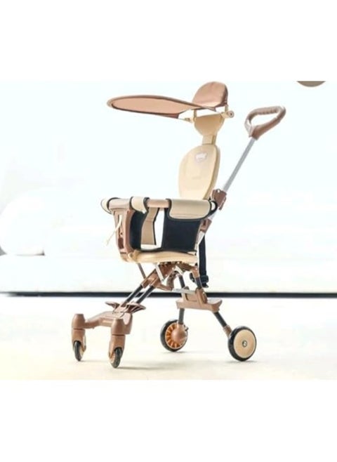 Four Wheels Folding Baby Stroller, Lightweight Easy to Fold High-Design Helper Stroller for 1-5 Years Old Kids Airplane Carry (brown)