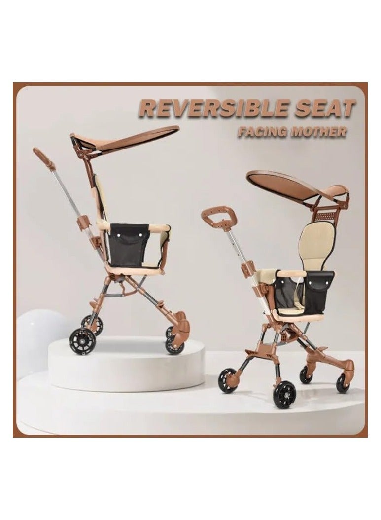 Four-Wheel Foldable Baby Stroller – Lightweight & Travel-Friendly, High-Design Stroller for Kids Aged 1–5 Years – Airplane Cabin Size – Brown  - Image 3