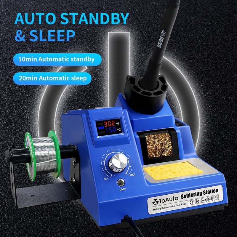 TOAUTO DS90 Soldering Station-°F & °C Dual Digital Display Soldering Iron Station Kit,90W Soldering Iron,302℉- 842℉ Temperature, Anti-Static & Grounding Wire, Auto Standby & Sleep,5 Solder Tips, Blue - Image 4