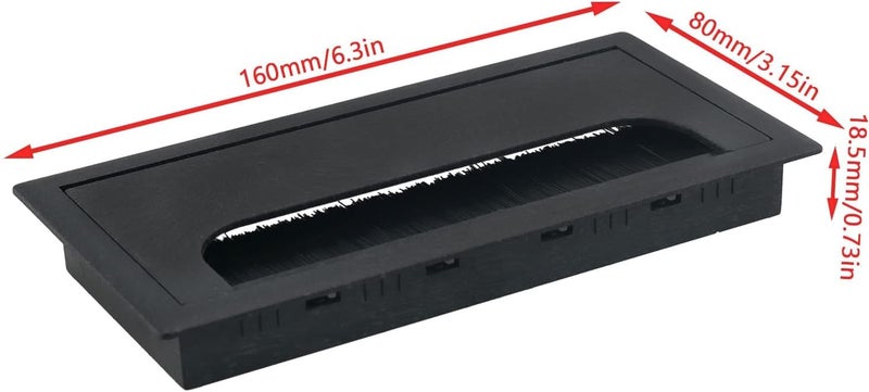 Pack of 2 Cable Grommets - Cable Feed-Through Desk with Opening Lid - Desk Cable Guide - Dust-Repellent Reduces Fraying, Rectangular Cable Organisation (Black, 160 x 80 mm) - Image 4