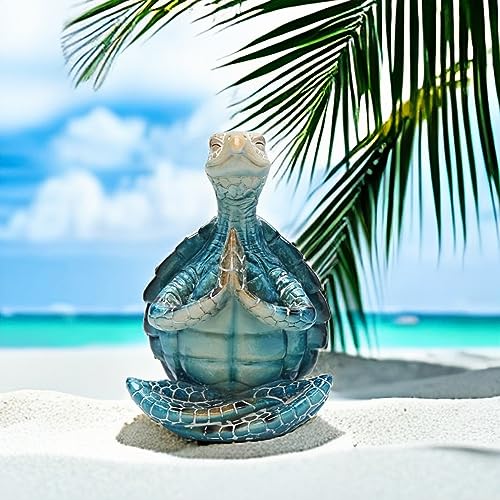 VVGIFTS Sea Turtle Meditation Yoga Decor, Garden Figurine Sea Turtle Meditating Coastal Beach Decorations, Zen Yoga Resin Statue for Home Office Decorations (Put The Palm Together) - Image 2