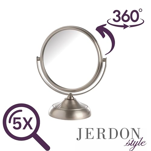Model's Choice JERDON Tabletop Vanity Makeup Mirror with Nickel Finish – 5.5” Diameter Mirror with 5X-1X Magnification – Model MC247N - Image 4