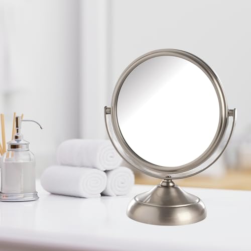 Model's Choice JERDON Tabletop Vanity Makeup Mirror with Nickel Finish – 5.5” Diameter Mirror with 5X-1X Magnification – Model MC247N - Image 5