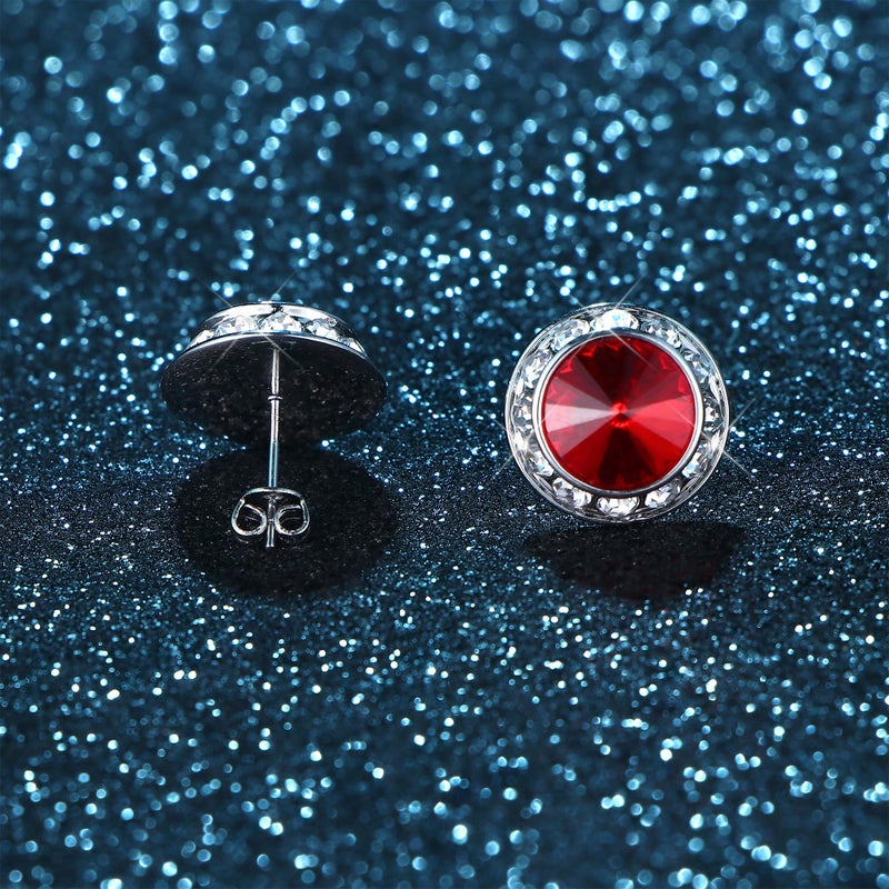 Milacolato Rhinestone Dance Competition Earrings for Women 18K White Gold Hypoallergenic Sterling Silver Post Crystal Stud Earrings 15mm Halo Stud Earrings for Dance Competitions Stage Performance Wedding Bridal Party Earrings, Red Crystal - Image 4