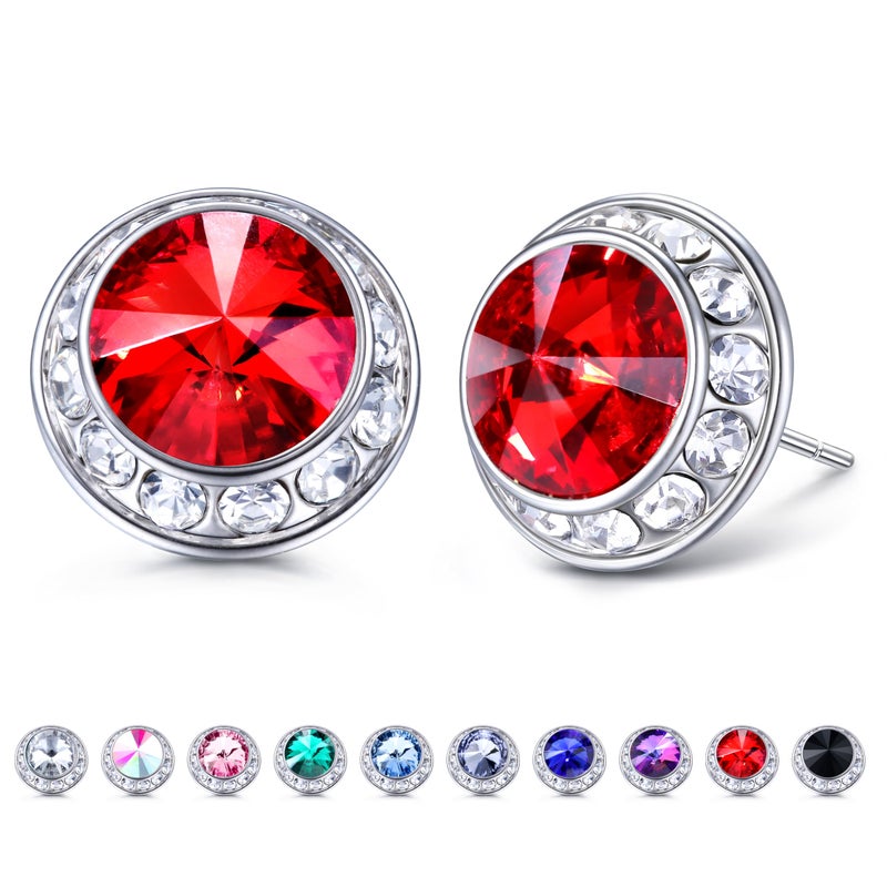 Milacolato Rhinestone Dance Competition Earrings for Women 18K White Gold Hypoallergenic Sterling Silver Post Crystal Stud Earrings 15mm Halo Stud Earrings for Dance Competitions Stage Performance Wedding Bridal Party Earrings, Red Crystal - Image 1