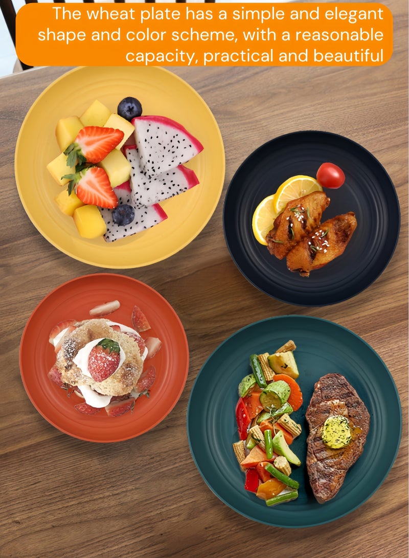 nihao 32-piece Dinner Set, Wheat Straw Bowls, Plates, Cups Dinnerware Set , Service for 8, Dinner Plates, Dessert Plate, Cereal Bowls, Cups, Unbreakable Colorful Plastic Outdoor Camping Dishes, Coastal Multicolor - Image 2