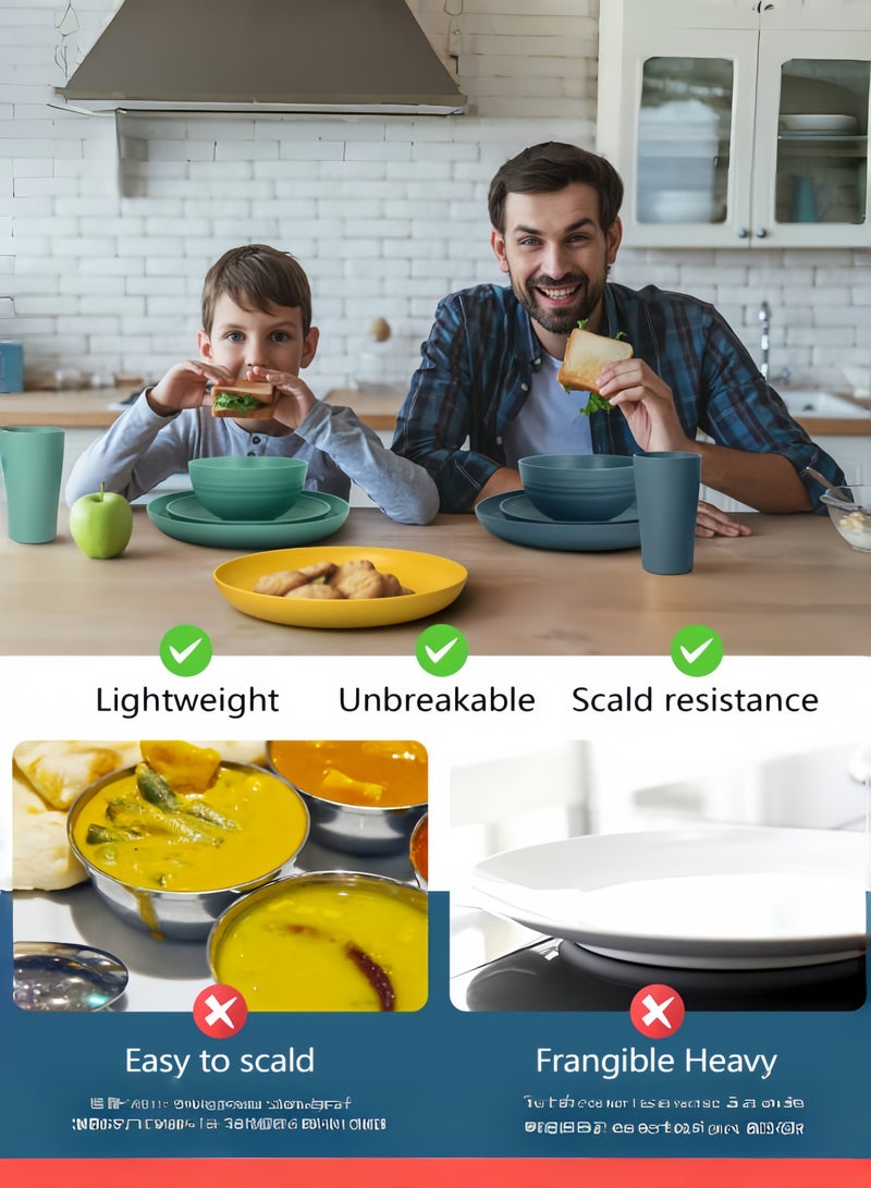 nihao 32-piece Dinner Set, Wheat Straw Bowls, Plates, Cups Dinnerware Set , Service for 8, Dinner Plates, Dessert Plate, Cereal Bowls, Cups, Unbreakable Colorful Plastic Outdoor Camping Dishes, Coastal Multicolor - Image 5