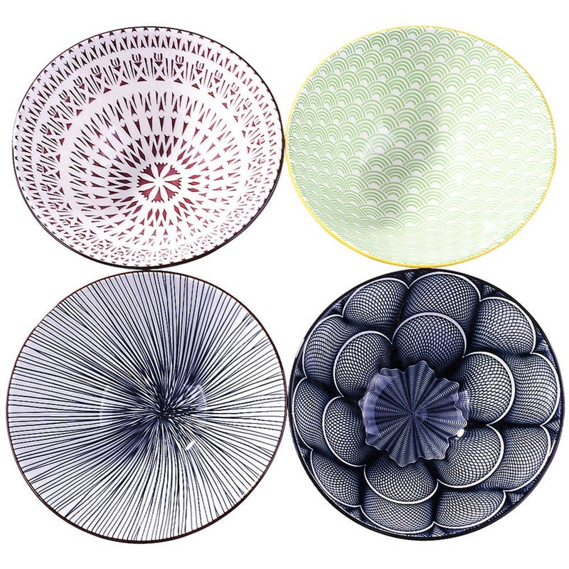 BOSILI 7 Inch Microwavable Ceramic Ramen Bowl Set of 4 Japanese Instant Noodle Bowls - Image 1