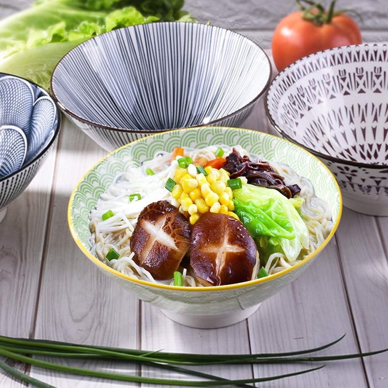 BOSILI 7 Inch Microwavable Ceramic Ramen Bowl Set of 4 Japanese Instant Noodle Bowls - Image 3