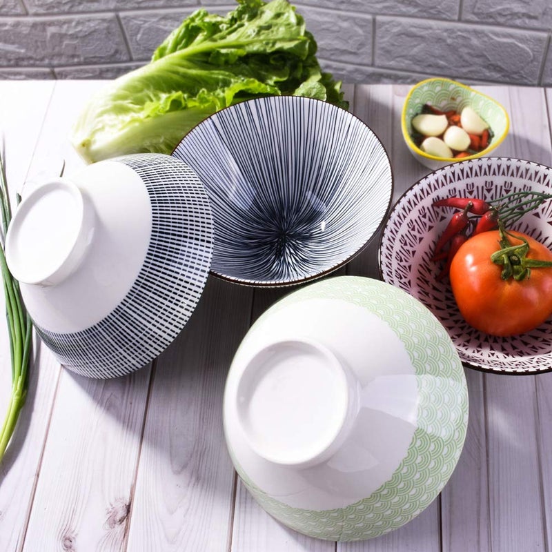 BOSILI 7 Inch Microwavable Ceramic Ramen Bowl Set of 4 Japanese Instant Noodle Bowls - Image 4