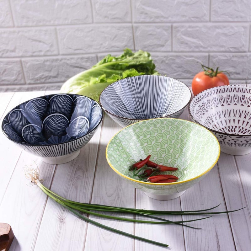 BOSILI 7 Inch Microwavable Ceramic Ramen Bowl Set of 4 Japanese Instant Noodle Bowls - Image 5