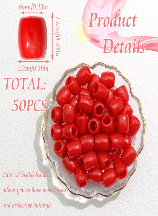 VENOFEN 50PCS Red Hair Beads Cute Acrylic Pony Beads Loc Dreadlock Accessories Hair Tube Bead for Braids Girls Hair Decoration - Image 4