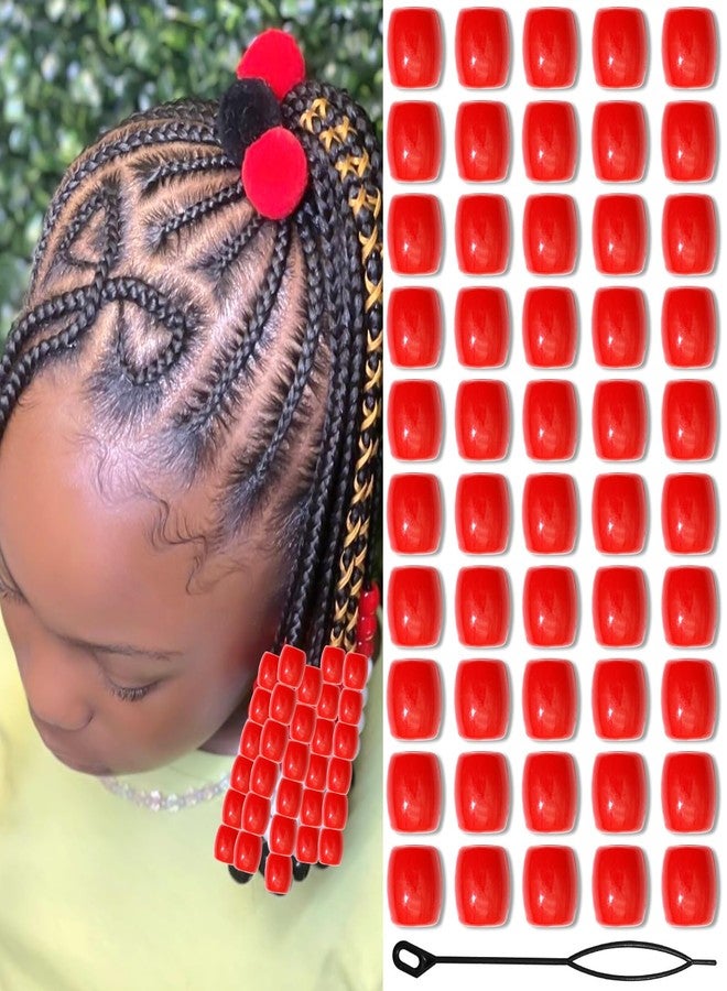 VENOFEN 50PCS Red Hair Beads Cute Acrylic Pony Beads Loc Dreadlock Accessories Hair Tube Bead for Braids Girls Hair Decoration - Image 1