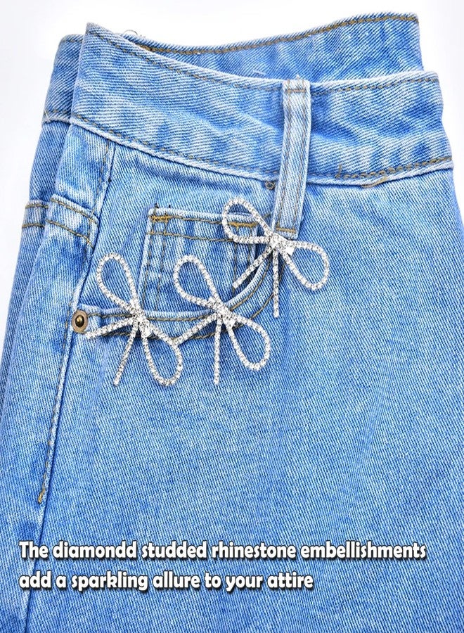 Milltrip 10Pcs Rhinestone Bow Brooch, 2.2 x 1.1in Ribbon Bow Brooches Pins Flash Glass Chain Hair Accessories, Rhinestone Bowknot Brooches, Bow Brooch Pins for Women Clothing Dates Hair Accessories - Image 2