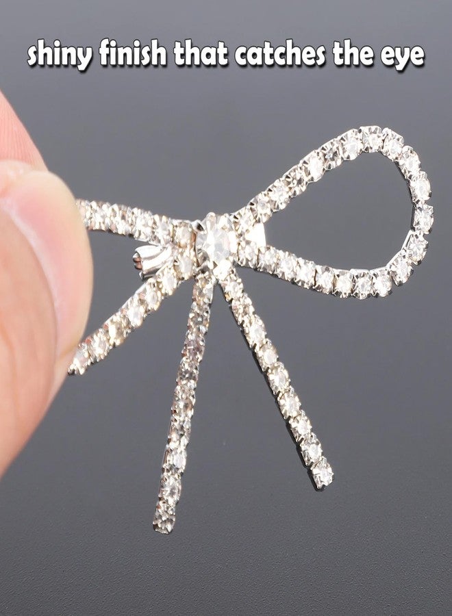 Milltrip 10Pcs Rhinestone Bow Brooch, 2.2 x 1.1in Ribbon Bow Brooches Pins Flash Glass Chain Hair Accessories, Rhinestone Bowknot Brooches, Bow Brooch Pins for Women Clothing Dates Hair Accessories - Image 5