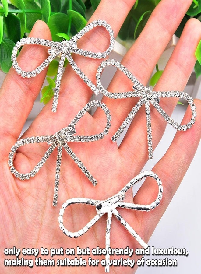 Milltrip 10Pcs Rhinestone Bow Brooch, 2.2 x 1.1in Ribbon Bow Brooches Pins Flash Glass Chain Hair Accessories, Rhinestone Bowknot Brooches, Bow Brooch Pins for Women Clothing Dates Hair Accessories - Image 3