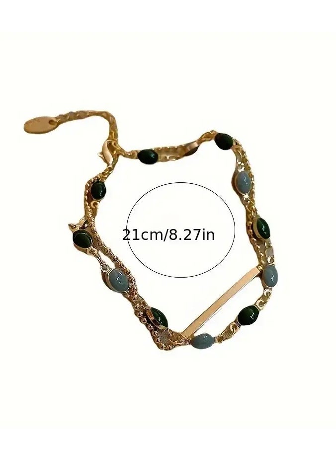 Goolsky 1pc Retro Double-layer Bracelet, Simple Green Bracelet, Exquisite Jewelry Perfect Gift  - Image 2
