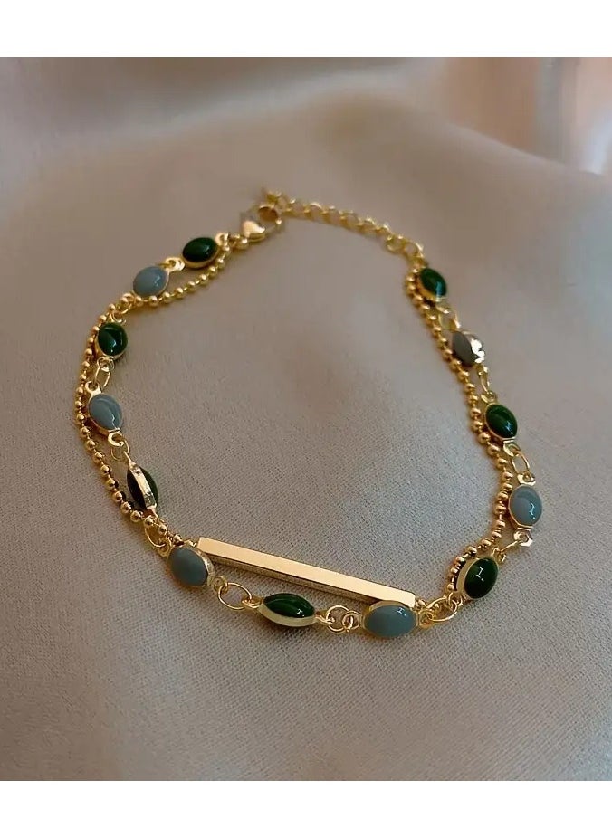 Goolsky 1pc Retro Double-layer Bracelet, Simple Green Bracelet, Exquisite Jewelry Perfect Gift  - Image 4