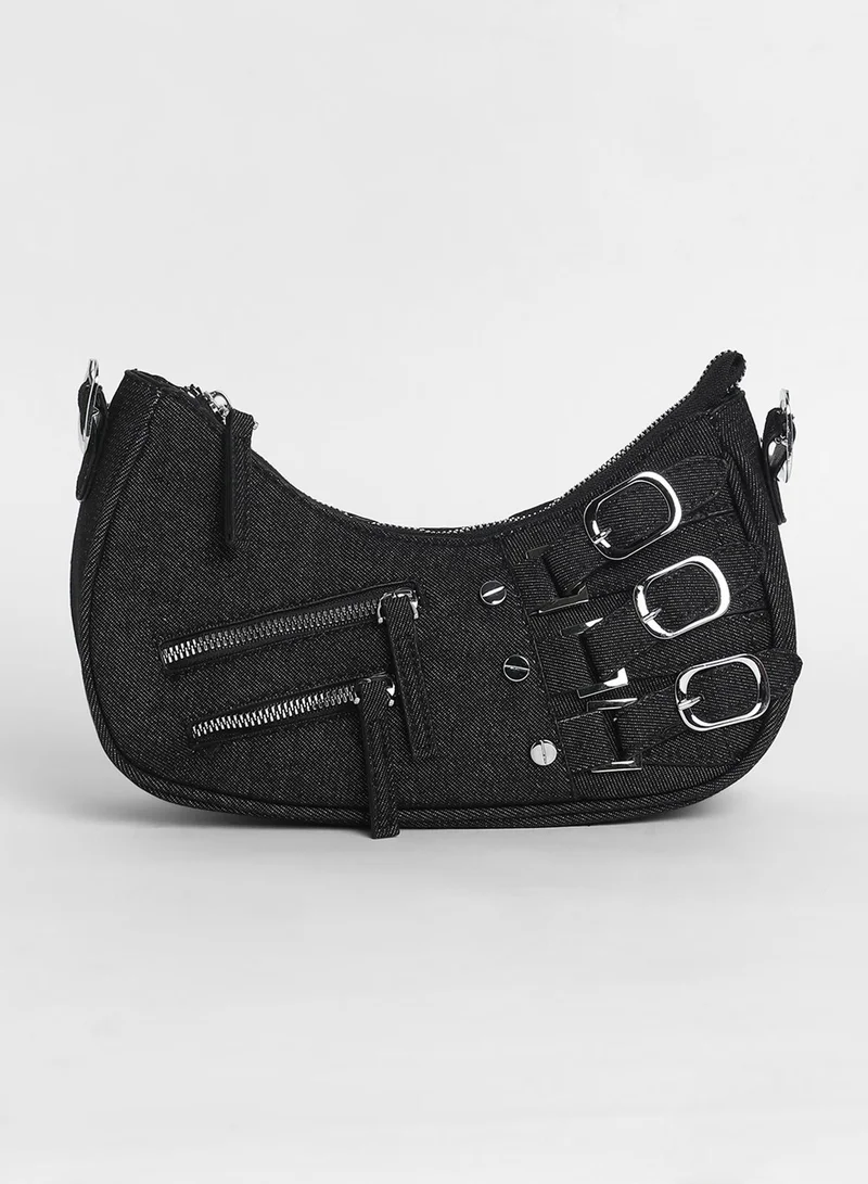 Haute Sauce Solid Zip Lock Regular Cotton Sling Bag with Detachable Strap For Women