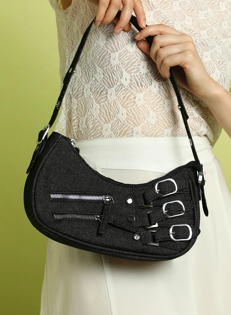 Haute Sauce Solid Zip Lock Regular Cotton Sling Bag with Detachable Strap For Women