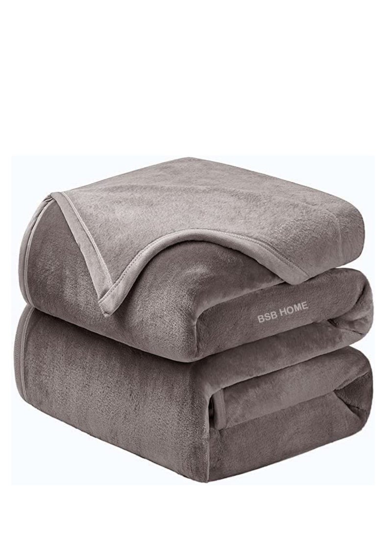BSB HOME BSB HOME® 300 GSM Premium Plush Double Blanket for Bed, Sofa, Couch, Travel and Camping AC Blanket | 230 X 210 cm | Grey |  - Image 1