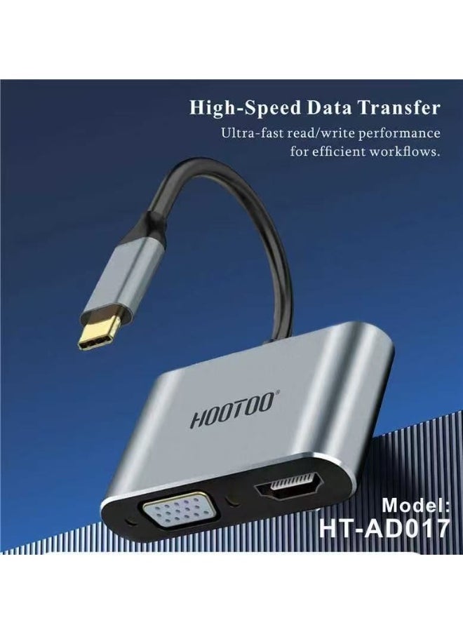HooToo 4K HD cable. HD compatible with all modern devices. USB Type-C projector with 4K HDMI, VGA, USB 3.0 audio, and USB-C PD connectivity for Mac Books,  notebooks, and mobile phones.  - Image 5