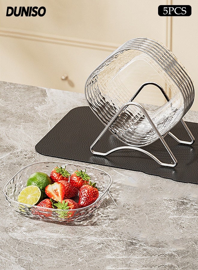 DUNISO 8pcs Dessert Plates Set Clear PET Plastic Plates Dessert Plates Snack Dishes With Rack Elegant Dinner Cake Dessert Snack Plate Storage Dried Fruit Plate Tasting Plate Display Stand for Family， Party， Picnic， Home - Image 1