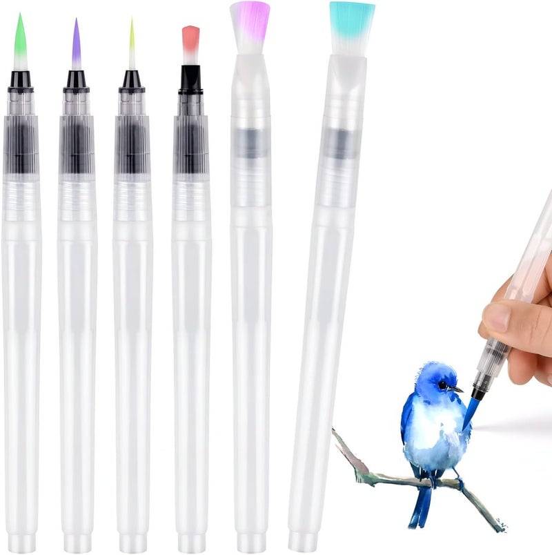 SHOPECOM 6PCS Watercolor Brush Pens, Water Brush Pens Watercolor Paint Pens Refillable Watercolor Pens Water Soluble Colored Pencil for All Water Soluble Pigment Beginner Painting Art Supplie - Image 1