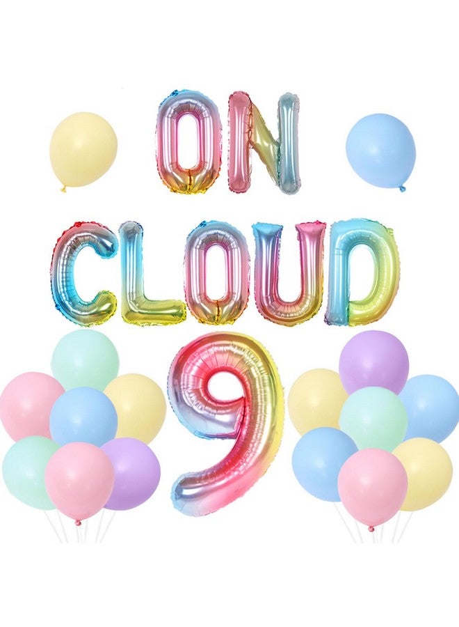 Sursurprise Sursurprise On Cloud 9 Birthday Decorations for Girls, Gradient On Cloud 9 Balloons Pastel Rainbow Balloon for Rainbow 9th Birthday Party Supplies  - Image 1