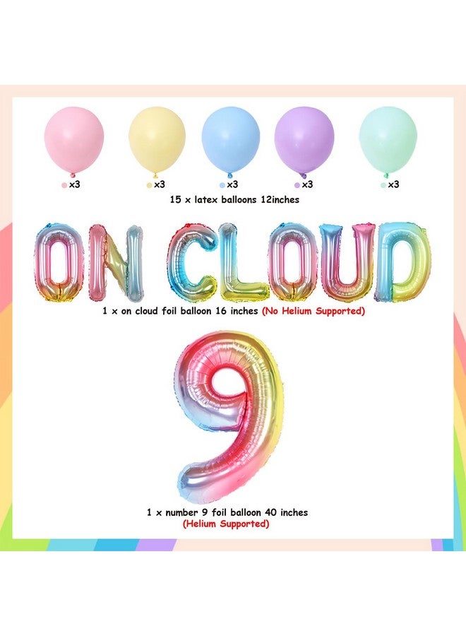 Sursurprise Sursurprise On Cloud 9 Birthday Decorations for Girls, Gradient On Cloud 9 Balloons Pastel Rainbow Balloon for Rainbow 9th Birthday Party Supplies  - Image 5