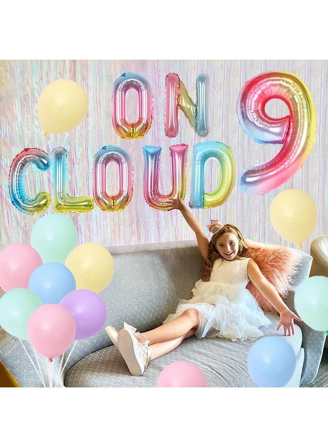 Sursurprise Sursurprise On Cloud 9 Birthday Decorations for Girls, Gradient On Cloud 9 Balloons Pastel Rainbow Balloon for Rainbow 9th Birthday Party Supplies  - Image 2