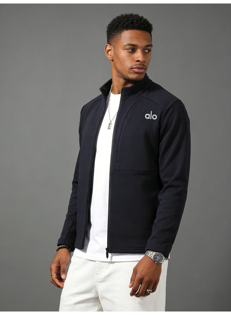 Alo Yoga Deep Blue Full Zipper Jacket - High Performance Soft Fabric Sports Top with Minimalist Logo, Suitable for Sports and Daily Casual Styles - Image 3