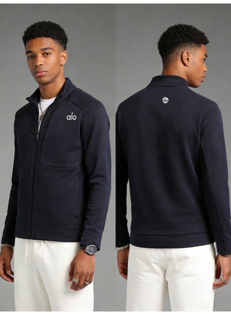 Alo Yoga Deep Blue Full Zipper Jacket - High Performance Soft Fabric Sports Top with Minimalist Logo, Suitable for Sports and Daily Casual Styles - Image 5