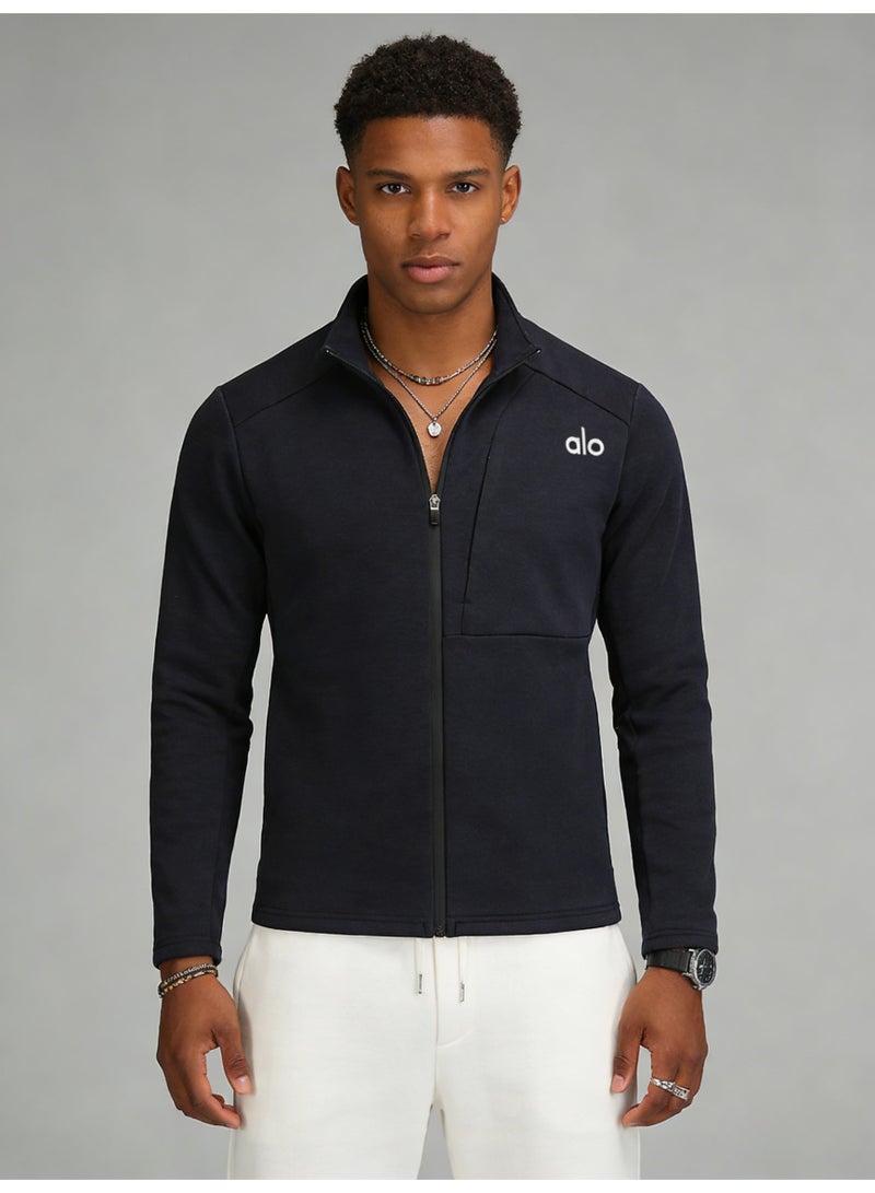 Alo Yoga Deep Blue Full Zipper Jacket - High Performance Soft Fabric Sports Top with Minimalist Logo, Suitable for Sports and Daily Casual Styles - Image 4