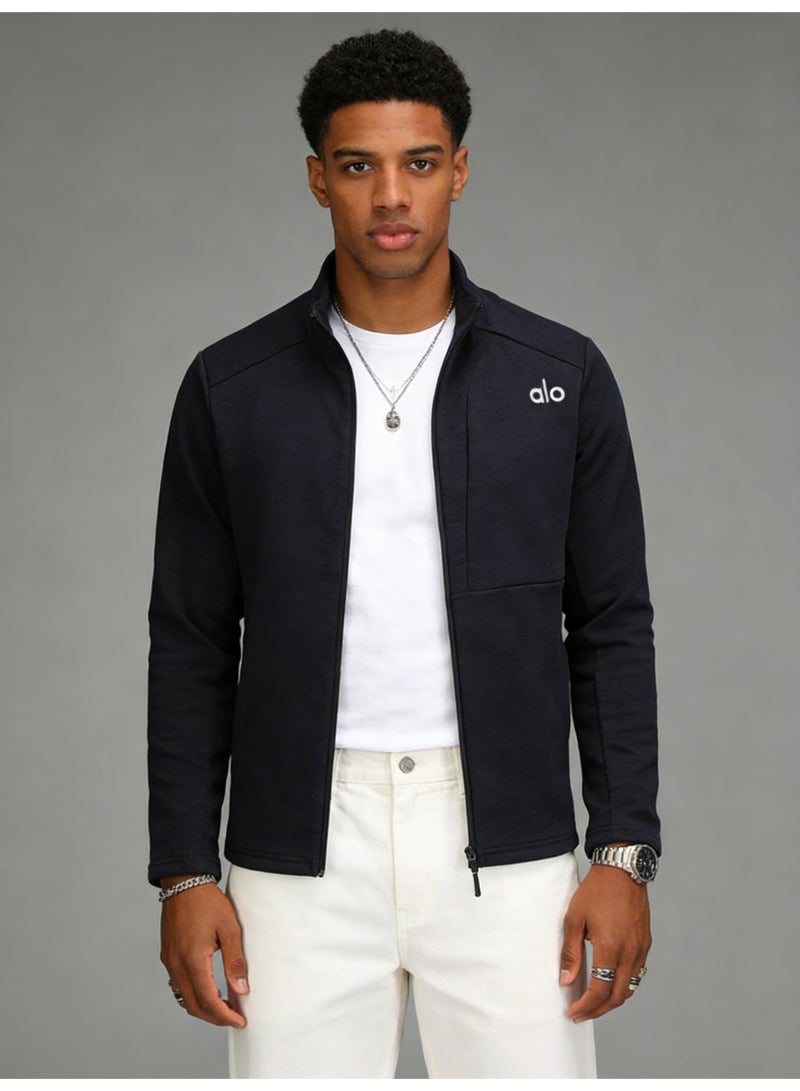 Alo Yoga Deep Blue Full Zipper Jacket - High Performance Soft Fabric Sports Top with Minimalist Logo, Suitable for Sports and Daily Casual Styles - Image 1