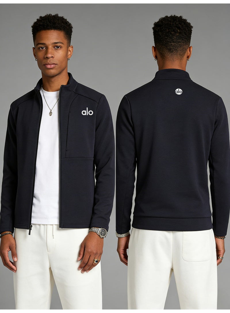 Alo Yoga Deep Blue Full Zipper Jacket - High Performance Soft Fabric Sports Top with Minimalist Logo, Suitable for Sports and Daily Casual Styles - Image 2