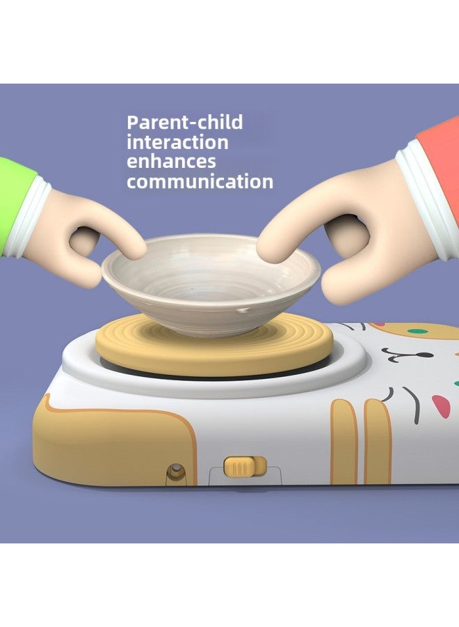 Cute Pet Pottery Machine Children's Handmade Electric Clay Turntable Puzzle Fun Baking-free Clay Diy Pottery Drawing Machine-Color:Powder Rabbit Pottery Machine (high With 8 Clay) Color Box  - Image 4