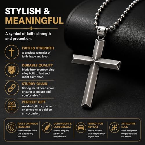 M Men Style Religious Christ Cross Grey Zinc and Metal Car Hanging for Men and Women - Image 2