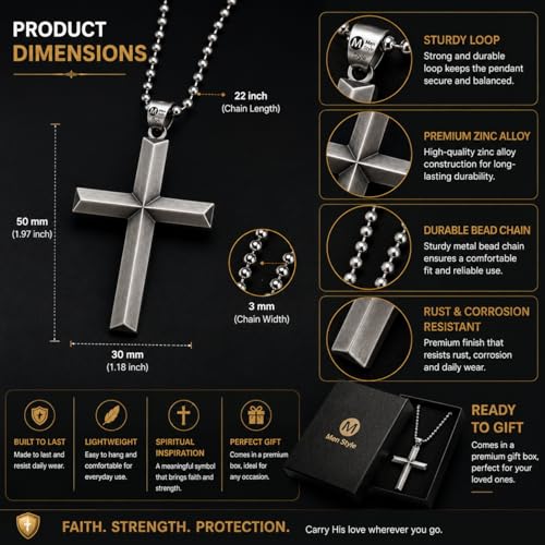 M Men Style Religious Christ Cross Grey Zinc and Metal Car Hanging for Men and Women - Image 3