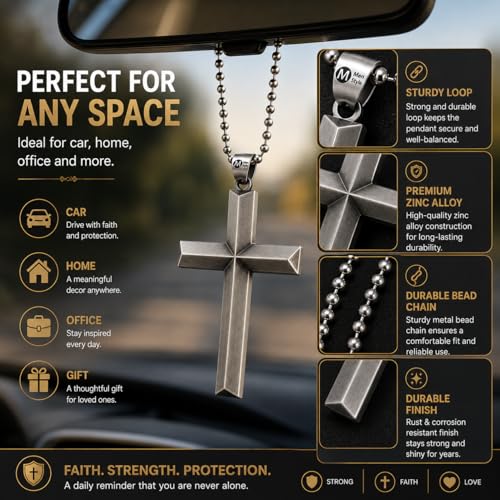 M Men Style Religious Christ Cross Grey Zinc and Metal Car Hanging for Men and Women - Image 4