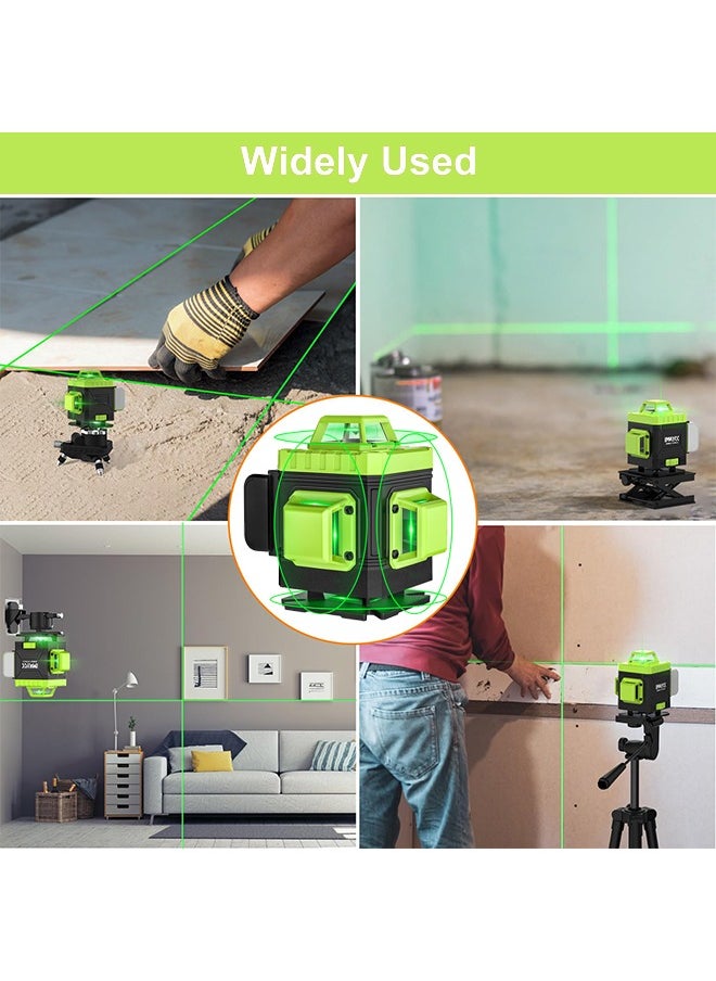 Laser Level 360 Self Leveling, 16 Lines Green Beam Laser Level, 4x360 4D Cross Line Lazer Level for Construction with Remote Control, Anti-fall Box, Multiple Stands, Rechargeable Batteries