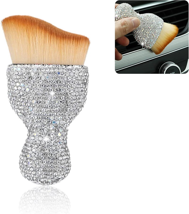 NGHEY 1 PC Bling Car Interior Dust Brush, Rhinestones Auto Scratch Free Detailing Brush, Soft Car Interior Cleaning Brush Accessories for Automotive Dashboard, Air Conditioner Vents, Computer (White) - Image 1